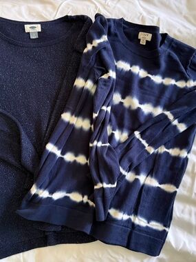 J. Crew Navy and White Tie-Dye Crewneck Sweater